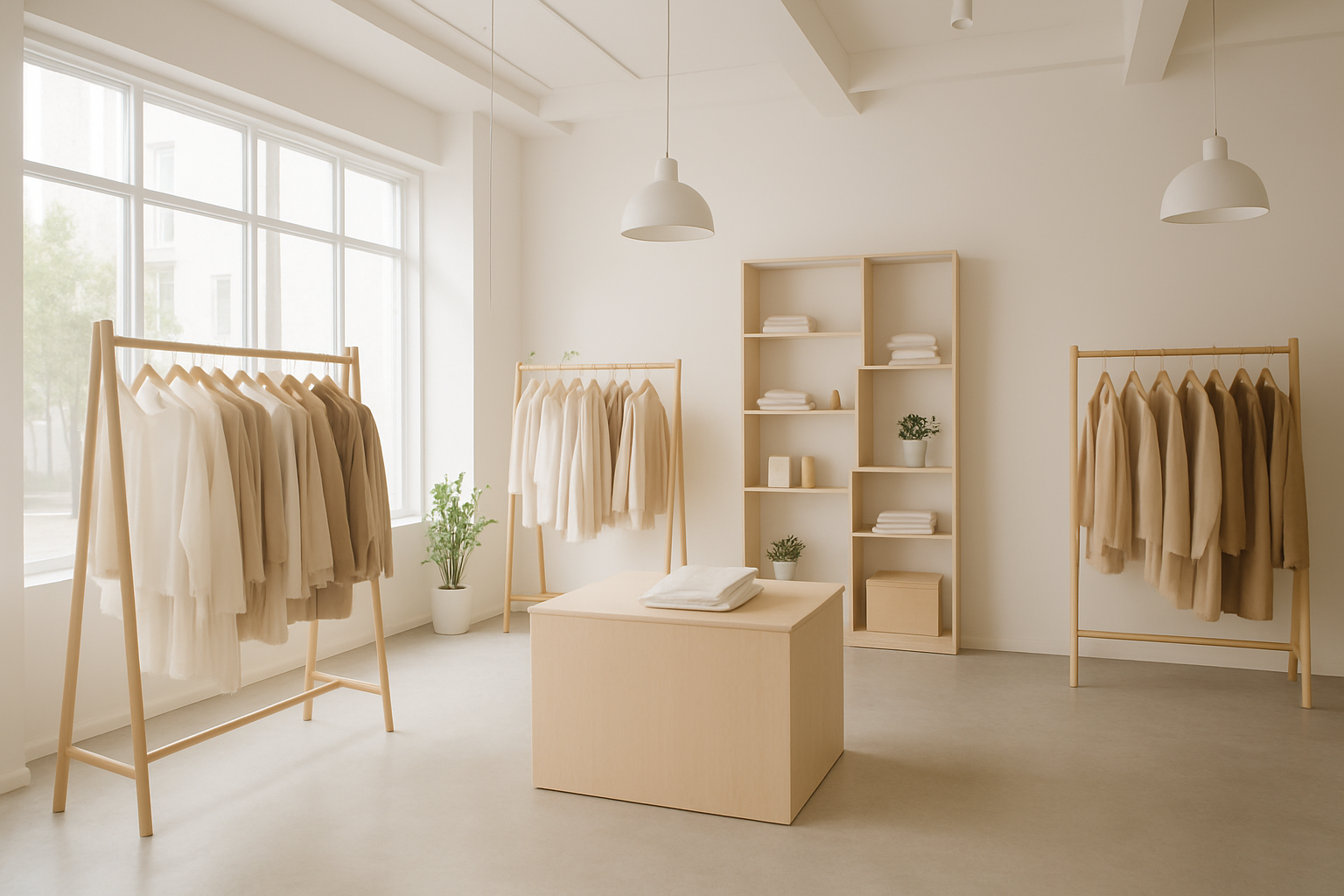 scandinavian fashion store inside, light, minimalistic